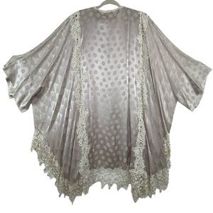 Vintage handmade handdied silk blend embroidered crochet robe duster cardigan.